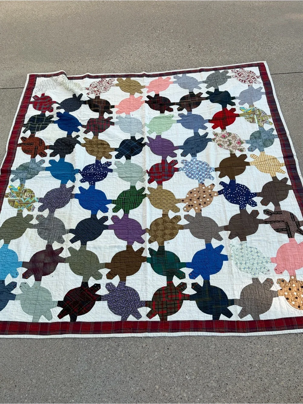 Vintage turtle handmade quilt large throw blanket patchwork multi color tortoise